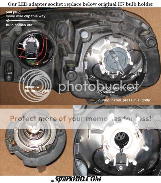 2X H7 LED kit Headlight Holder Adapter sockets Volkswagen MK5 VW Golf